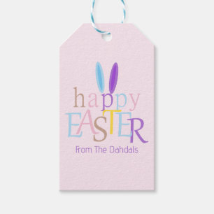 Personalised Fun Colourful Happy Easter Bunny Pink Gift Tags