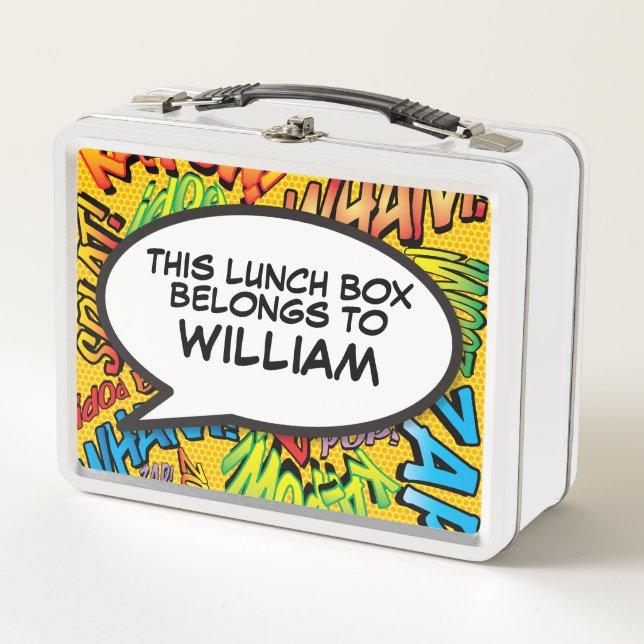Personalised Fun Comic Book Speech Bubble Metal Lunch Box (Front)