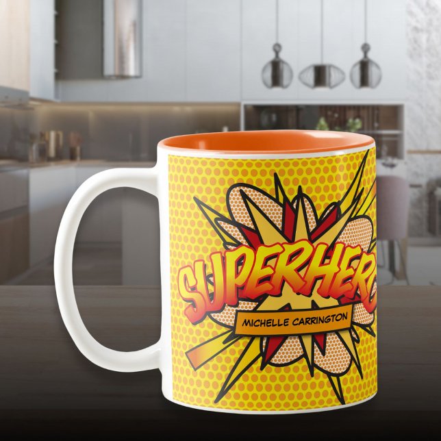 Personalised Fun Comic Book SUPERHERO Two-Tone Coffee Mug (Personalized Fun Comic Book SUPERHERO Two-Tone Coffee Mug)