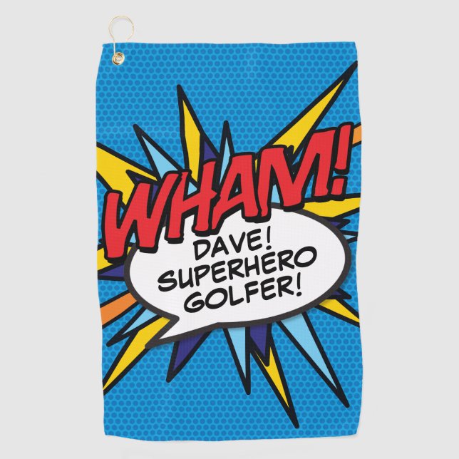 Personalised Fun Comic Book WHAM Golf Towel (Front)