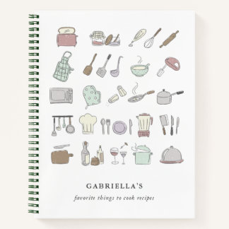 Personalised Fun Cooking Icons Recipe Notebook