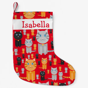 Personalised Fun Cute Orange, Grey, and Black Cats Small Christmas Stocking