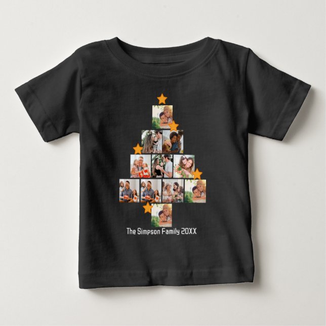 Personalised Fun Family Christmas 11 Photo Collage Baby T-Shirt (Front)