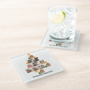 Personalised Fun Family Christmas 11 Photo Collage Glass Coaster