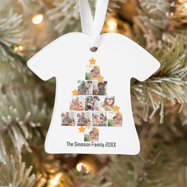 Personalised Fun Family Christmas 11 Photo Collage Ornament (Tree)