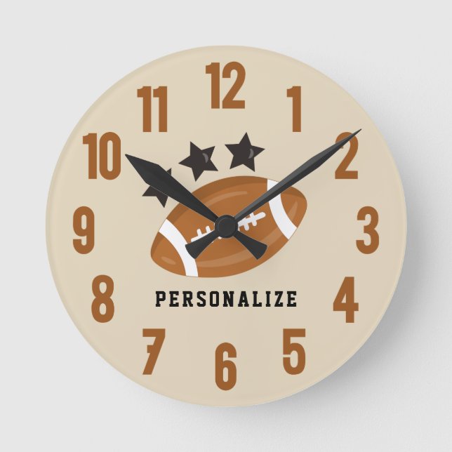 Personalised Fun Football With Stars Custom Text Round Clock (Front)