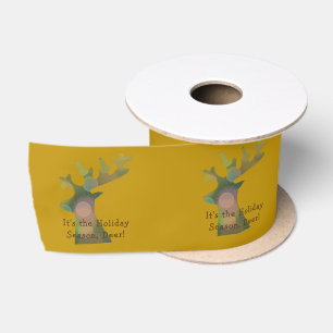 Personalised Fun Holiday Reindeer, Deep Bronz Gold Satin Ribbon