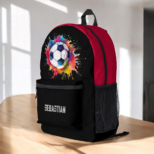 Personalised fun kids soccer ball splash printed backpack