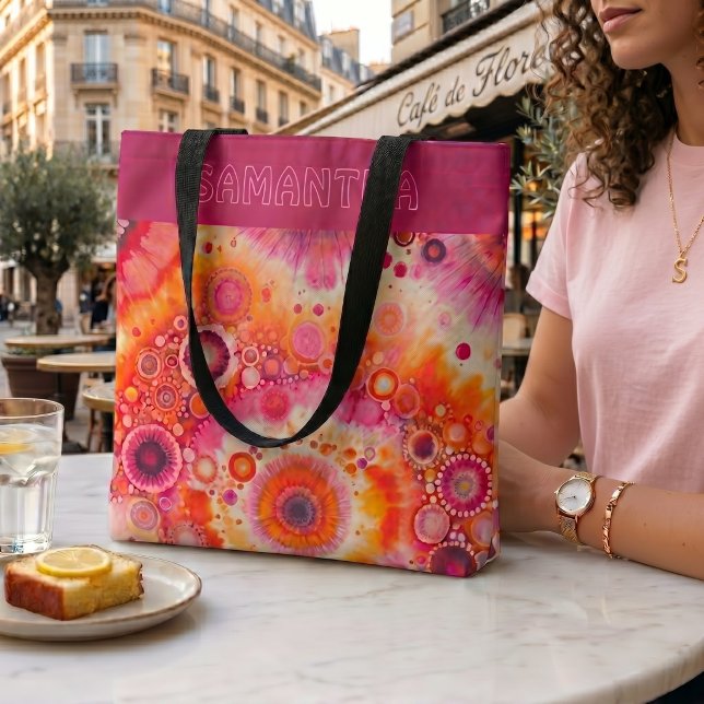 Personalised Fun Orange Hot Pink Batik Art Pattern Tote Bag (Creator Uploaded)