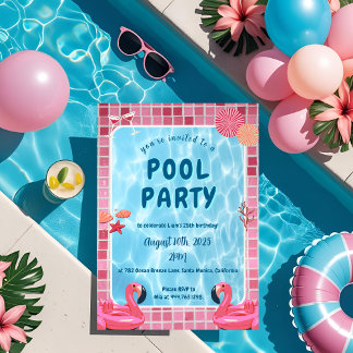 Personalised Fun Pool Party Birthday Invitation