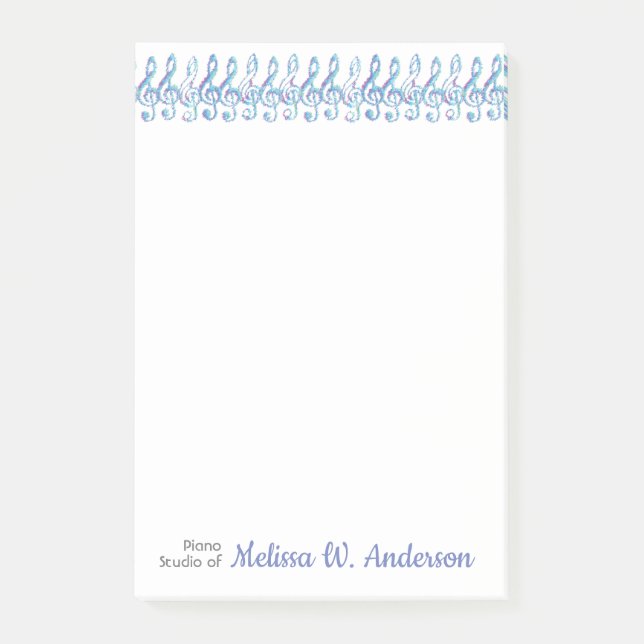 Personalised Fun Squiggly Rainbow Treble Clefs Post-it Notes (Front)