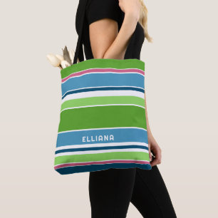 Personalised Fun Trendy Colourful Summer Art Strip Tote Bag