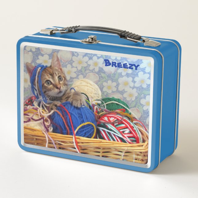Personalised Fun with Yarn Cat  Metal Lunch Box (Front)