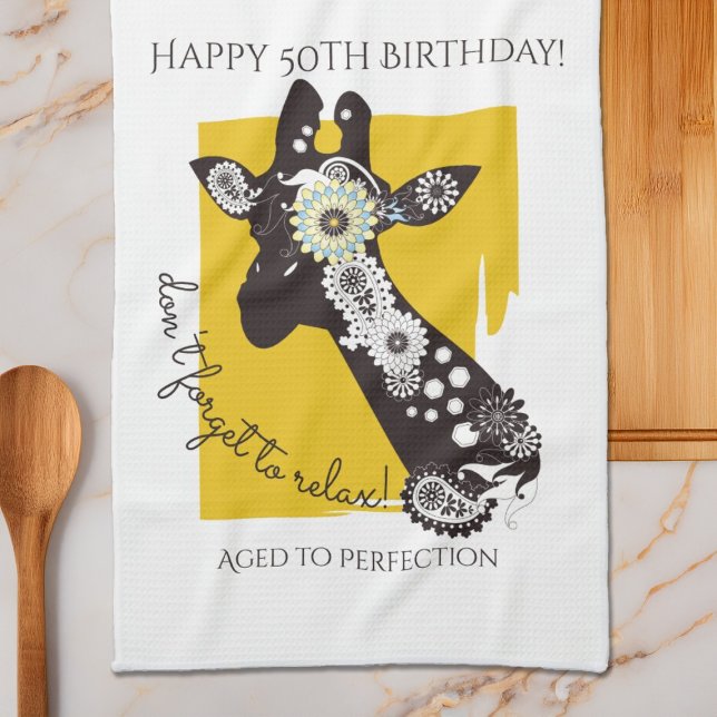 Personalised Funky Cool Giraffe Funny Birthday Tea Towel (Creator Uploaded)