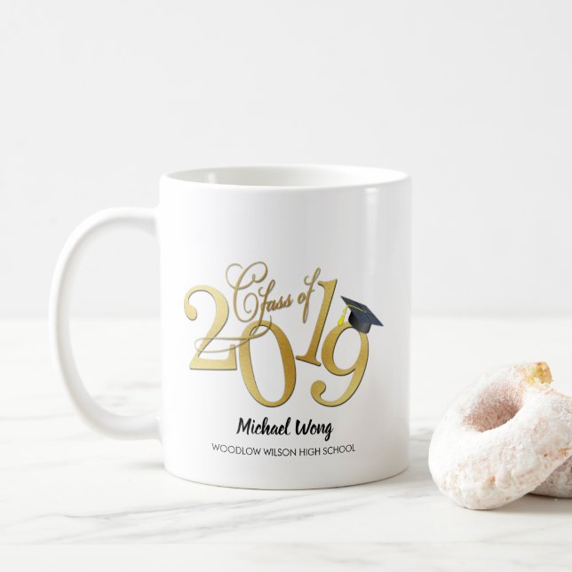 Personalised Funky Gold Class of 2019 Coffee Mug (With Donut)
