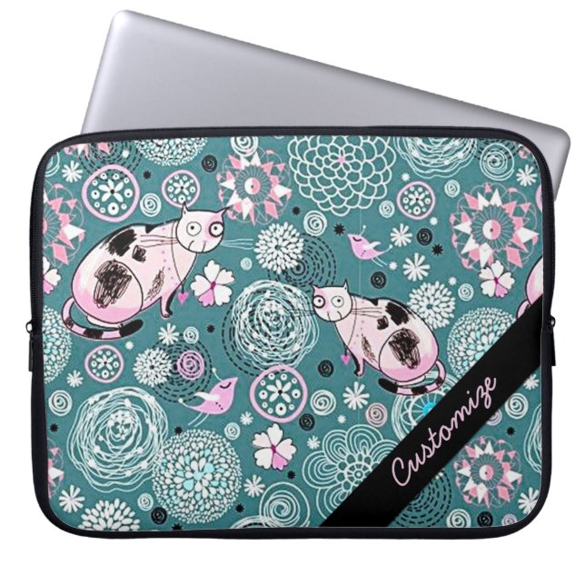Personalised Funky Pink Cat Pattern Laptop Sleeve (Front)
