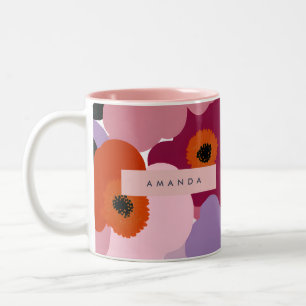 Personalised Funky Red and Pink Flower Design Two-Tone Coffee Mug