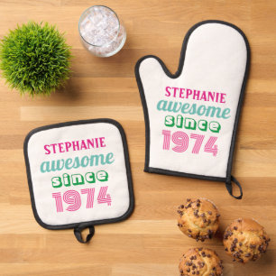 Personalised funny 50th birthday quote oven mitt & pot holder set