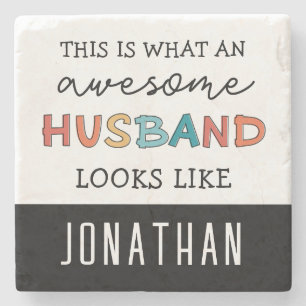 Personalised Funny Awesome Husband Gifts Stone Coaster