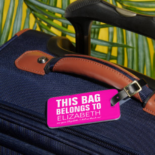 Personalised Funny Bag Attention Humour Pink Luggage Tag