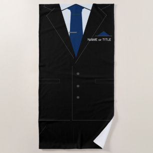 Personalised Funny Beach Towel Busines Black Suit