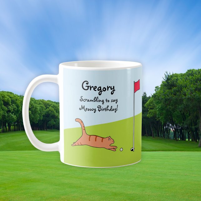 Personalised Funny Birthday Cartoon Cat Golf Joke Coffee Mug (Creator Uploaded)