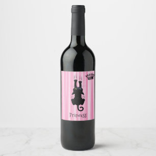 Personalised Funny Black Cat Princess Pink Wine Label