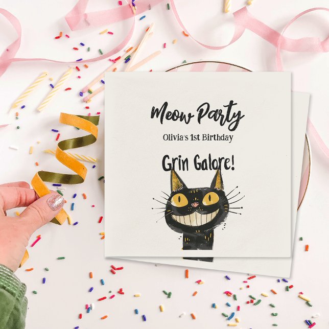 Personalised Funny Black Kitty Birthday Party Napkin (Personalized Funny Black Kitty Birthday Party Napkins)