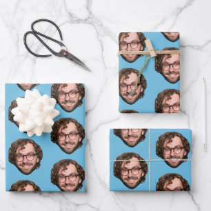 Personalised Funny Blue Custom Face Photo Wrapping Paper Sheet