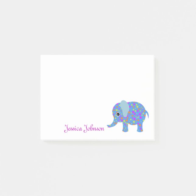 Personalised Funny Blue Floral Elephant notepad (Front)