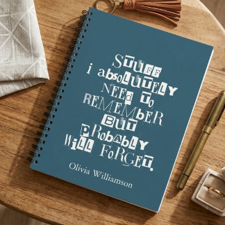 Personalised Funny blue Quote Bold Typographic Notebook