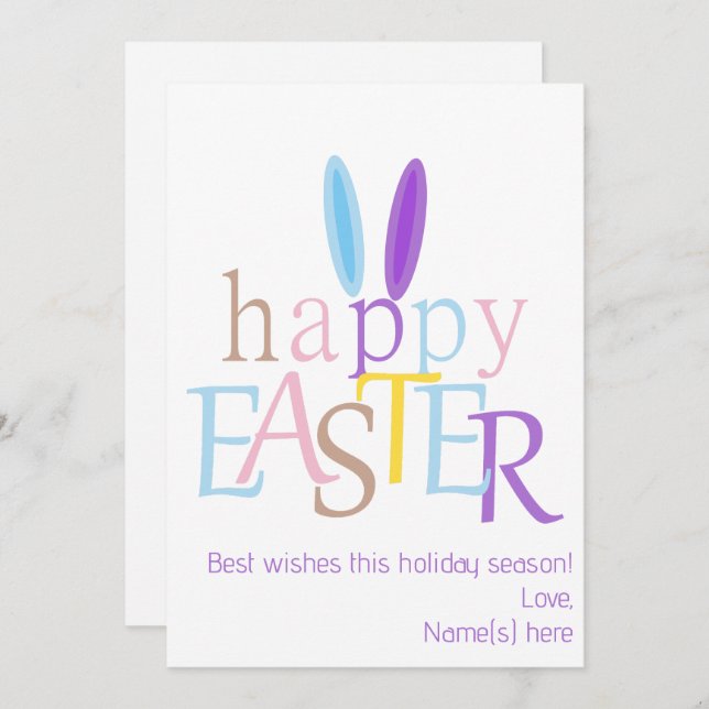 Personalised Funny Bunny Happy Easter Wish Purple Holiday Card (Front/Back)