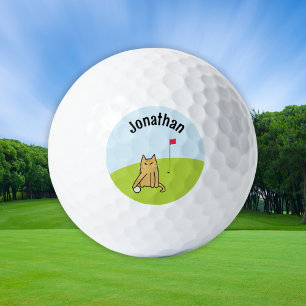 Personalised Funny Cartoon Cat Golf Joke Balls