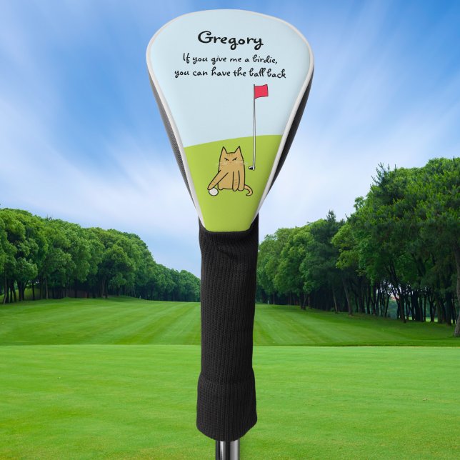 Personalised Funny Cartoon Cat Golf Joke Golf Head Cover (Creator Uploaded)