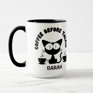 Personalised Funny Cat and Coffee Quote  Mug