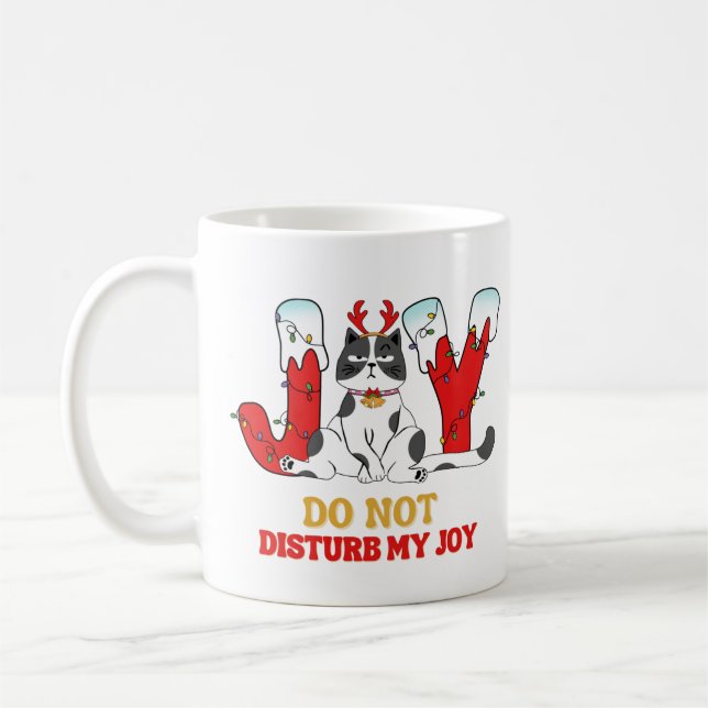 Personalised Funny Cat Joy Christmas Mug (Left)