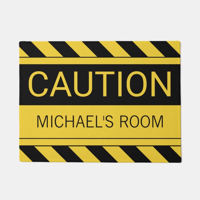 Personalised Funny Caution Bedroom Mat (Front)