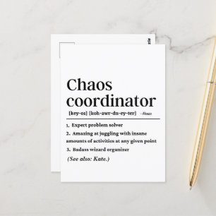 Personalised Funny Chaos Coordinator Definition Postcard