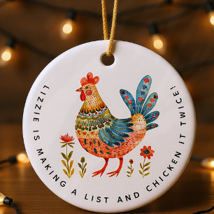 Personalised Funny Chicken Gift  Ceramic Tree Decoration