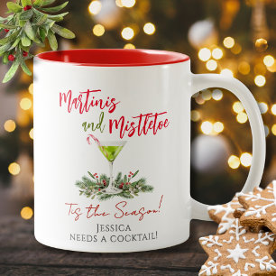 Personalised Funny Christmas Martini and Mistletoe Two-Tone Coffee Mug