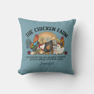 Personalised Funny Dusty Blue Chicken Farm Cushion