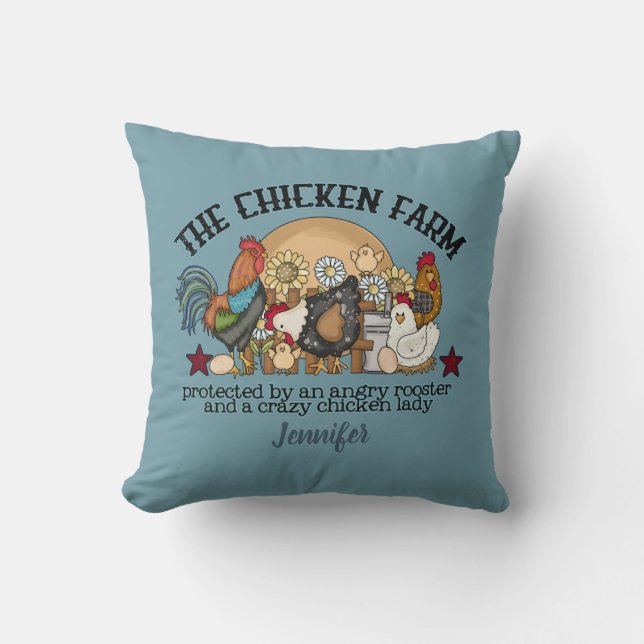 Personalised Funny Dusty Blue Chicken Farm   Cushion (Front)