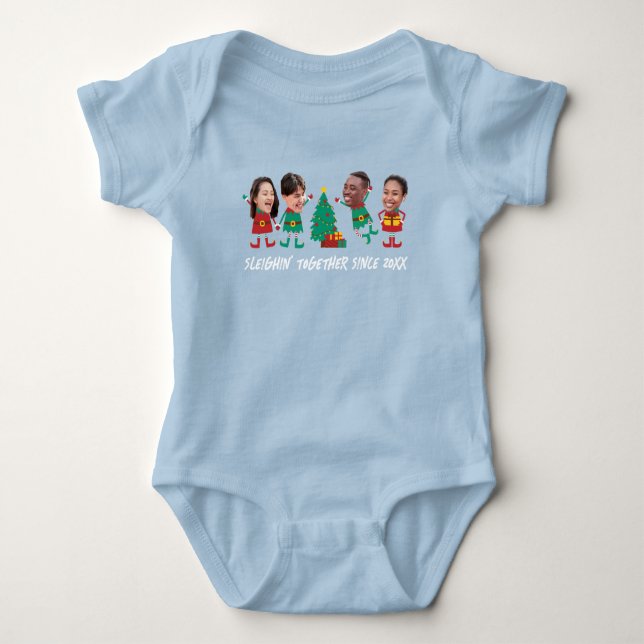 Personalised Funny Face Photo Christmas Elf Baby Bodysuit (Front)