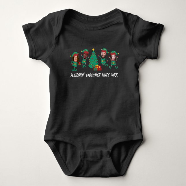 Personalised Funny Face Photo Christmas Elf Baby Bodysuit (Front)