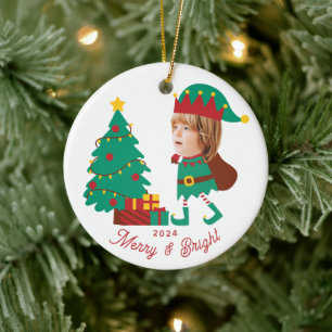 Personalised Funny Face Photo Christmas Elf Family Ceramic Tree Decoration
