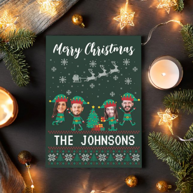 Personalised Funny Face Photo Christmas Elf Family Holiday Card (Creator Uploaded)