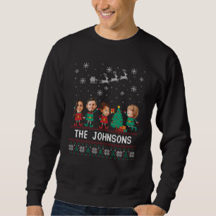 Personalised Funny Face Photo Christmas Elf Family Sweatshirt