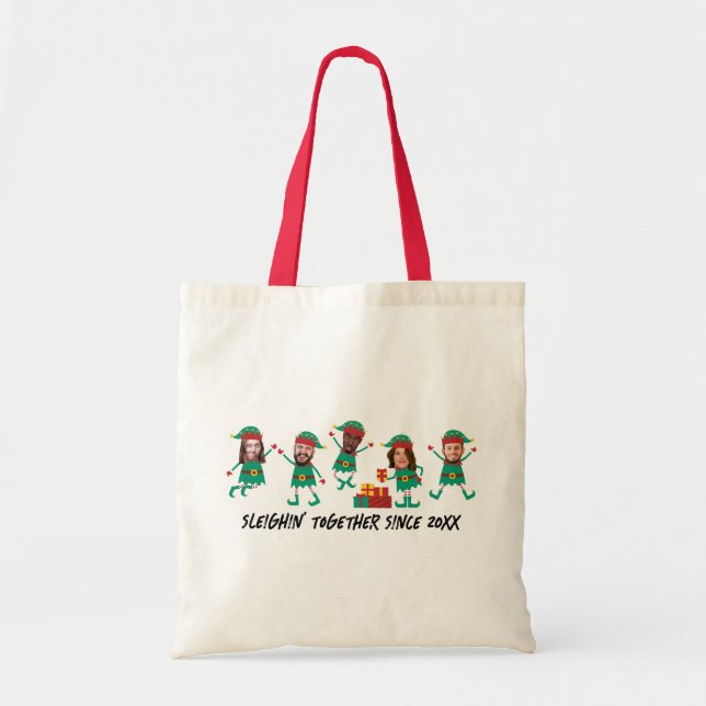 Personalised Funny Face Photo Christmas Elf Tote Bag (Front)