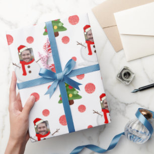Personalised funny face photo snowman wrapping pap paper