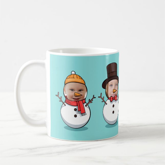 Personalised Funny Face Photo Snowmen Christmas Coffee Mug (Left)